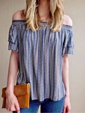 Sunday in Brooklyn Anthropologie Chevron Off Shoulder Ruffle Top Blouse Size S